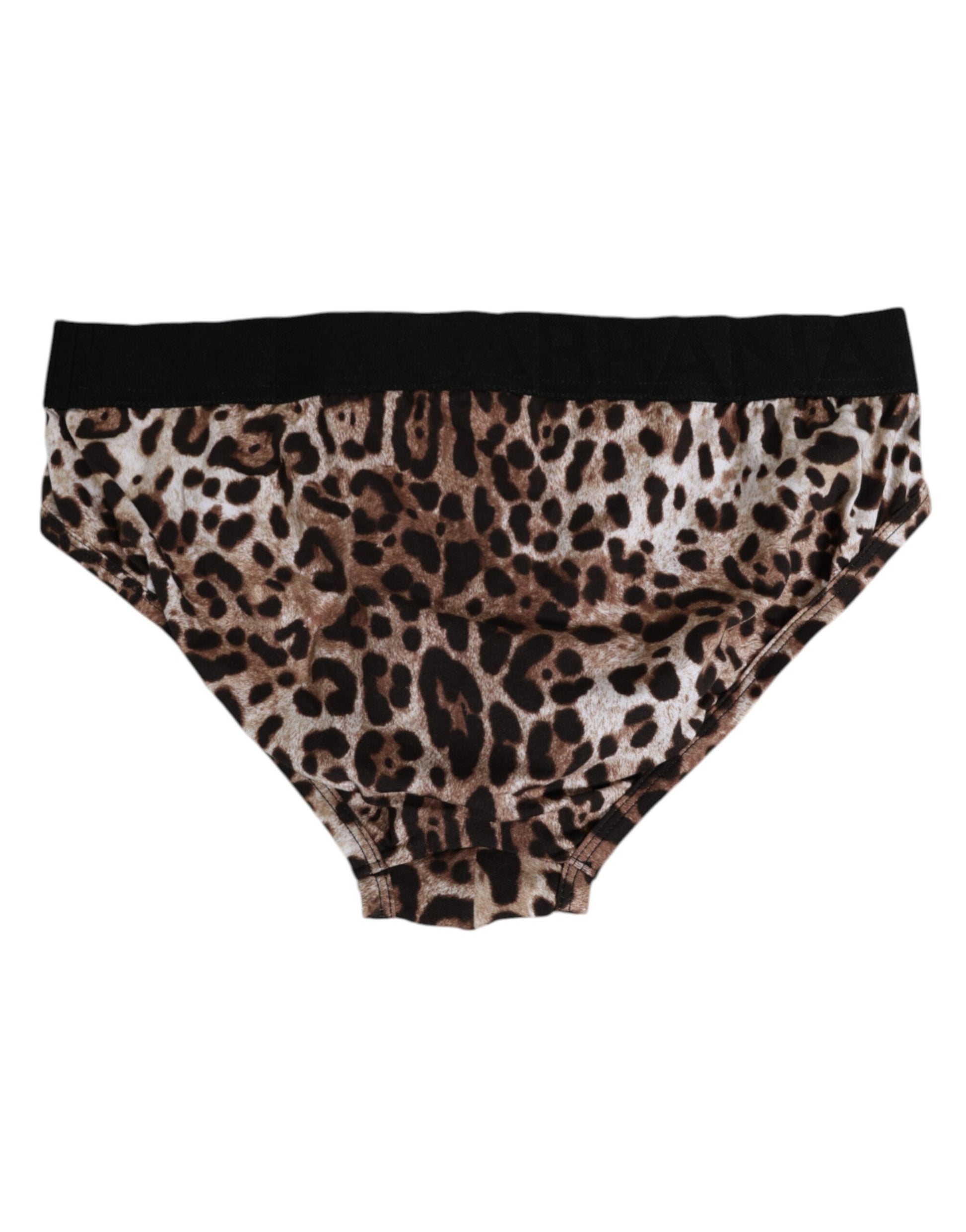 Brown Cotton Leopard Logo Midi Brief Underwear