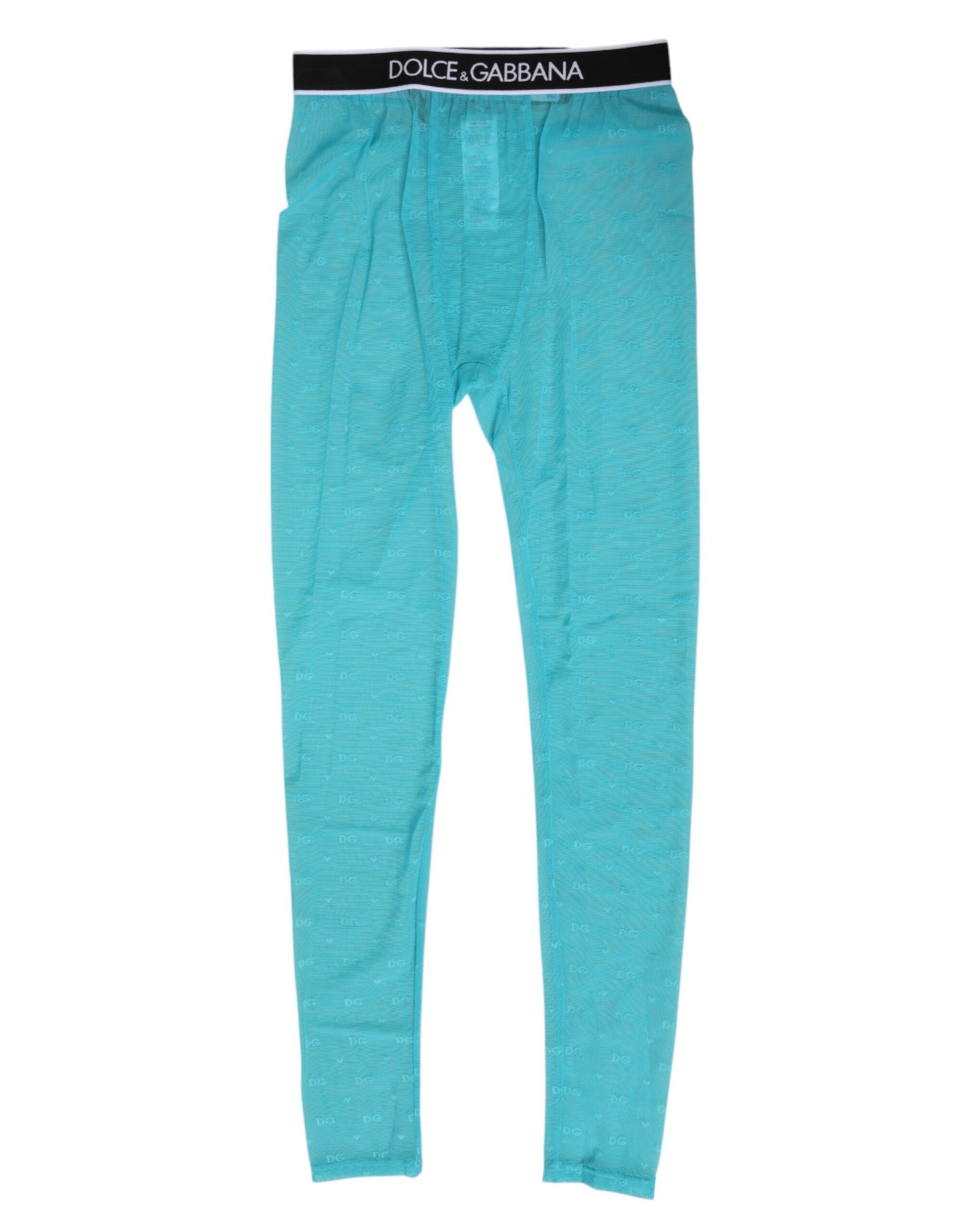 Light Blue Nylon Logo Lace Leggings Pants Underwear