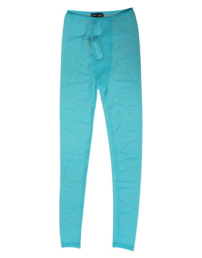 Light Blue Nylon Logo Lace Leggings Pants Underwear