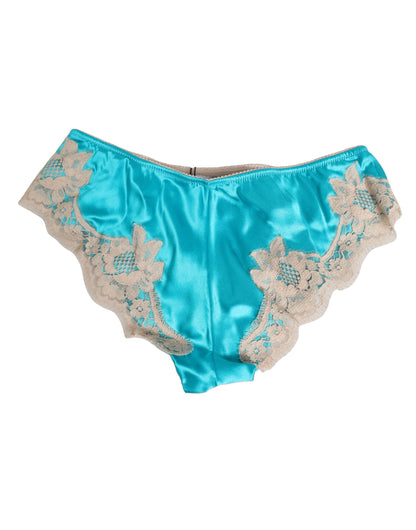 Blue Silk Satin Floral Lace Trim New Slip Underwear