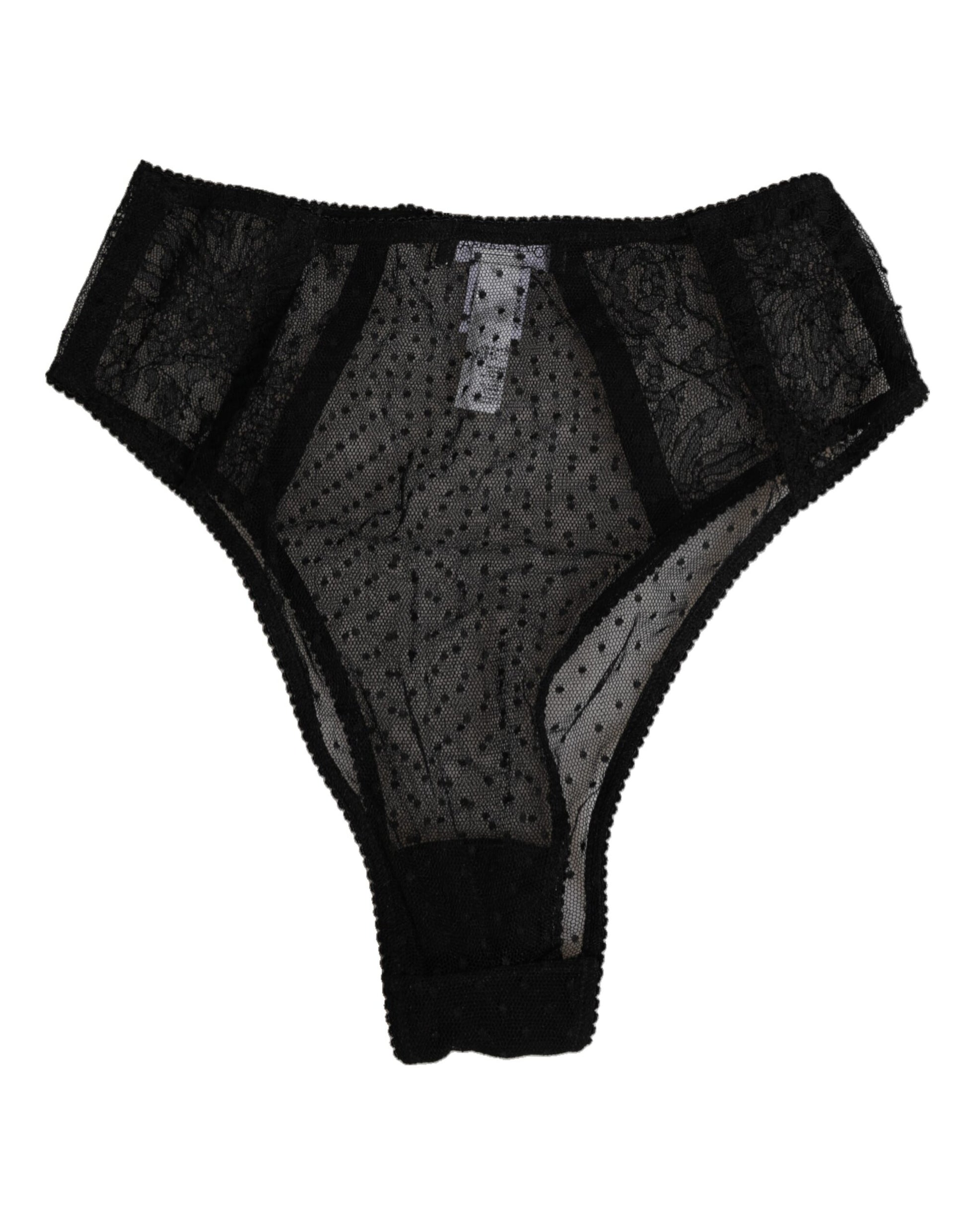 Black Lace Polka Dot Mesh High Waist Underwear