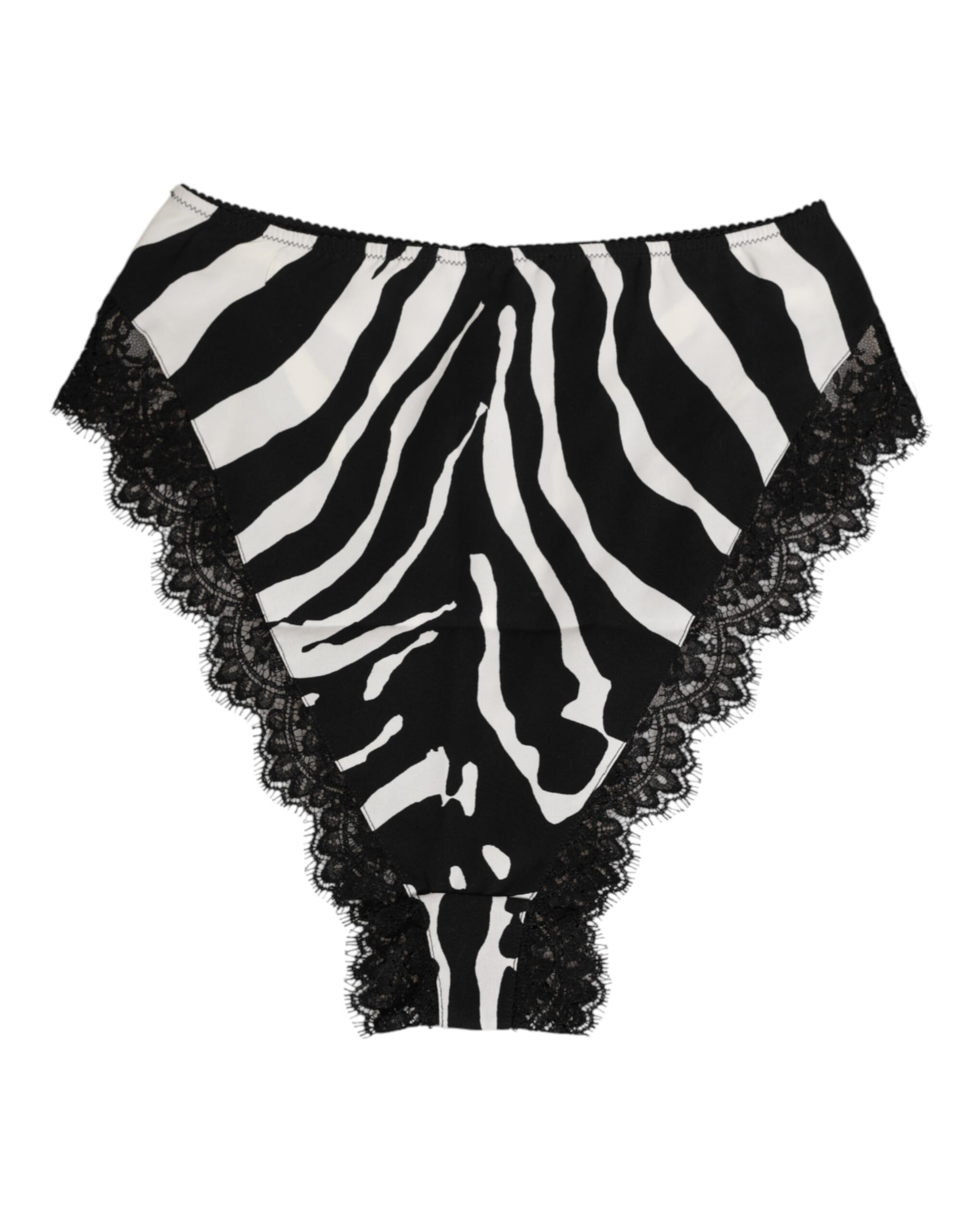 Black Silk Zebra Print Lace High Waist Underwear