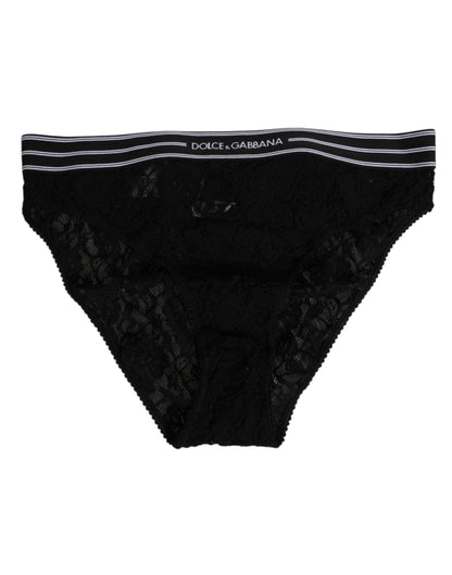 Black Lace Slip Brief Logo Waistband Underwear
