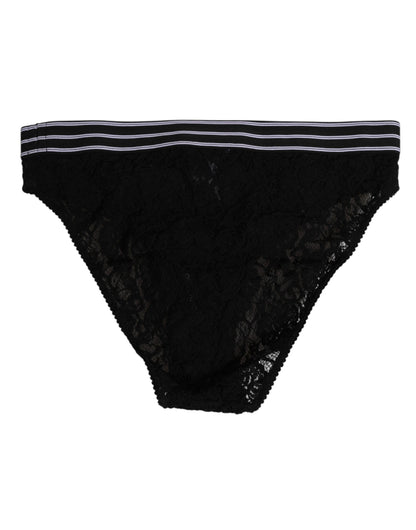 Black Lace Slip Brief Logo Waistband Underwear