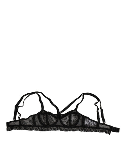 Black Floral Lace Nylon Balconcino Bra Underwear