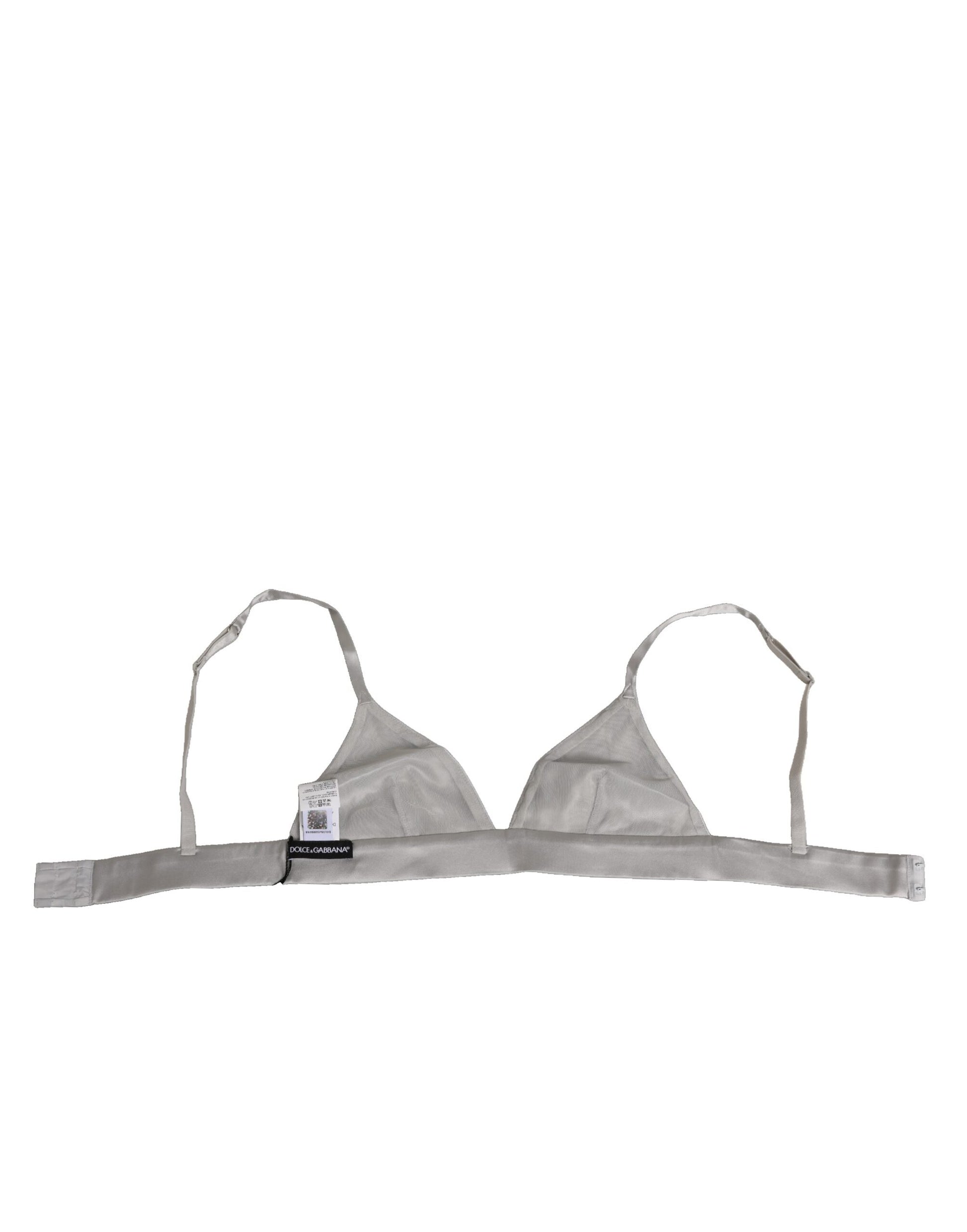 Gray Silk Satin Triangle Soft Cup Bra Underwear