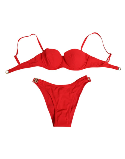 Red Nylon Swimsuit 2 Piece Top Bottom Swimwear