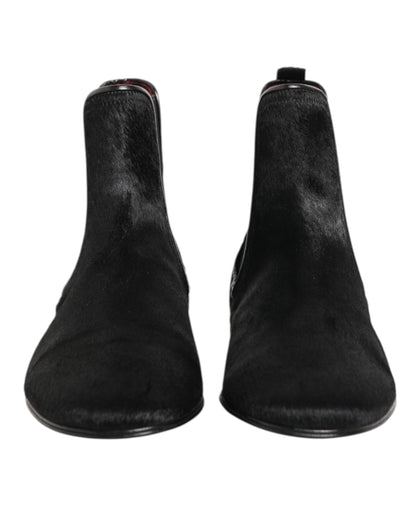 Black Leather Fur Men CHELSEA Boots Shoes
