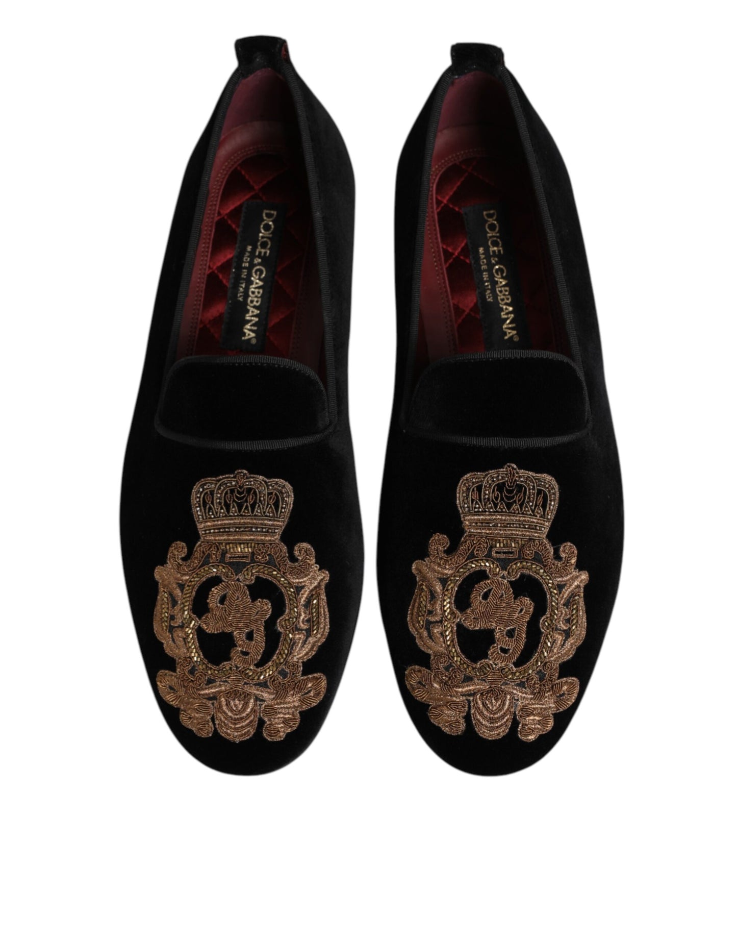 Black Velvet Gold Crown Mens Loafers Shoes