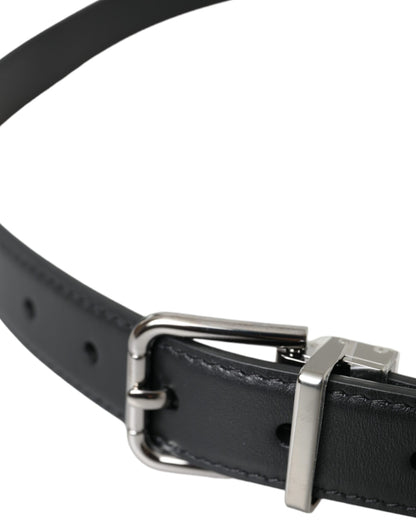 Black Leather Silver Metal Buckle Men Belt