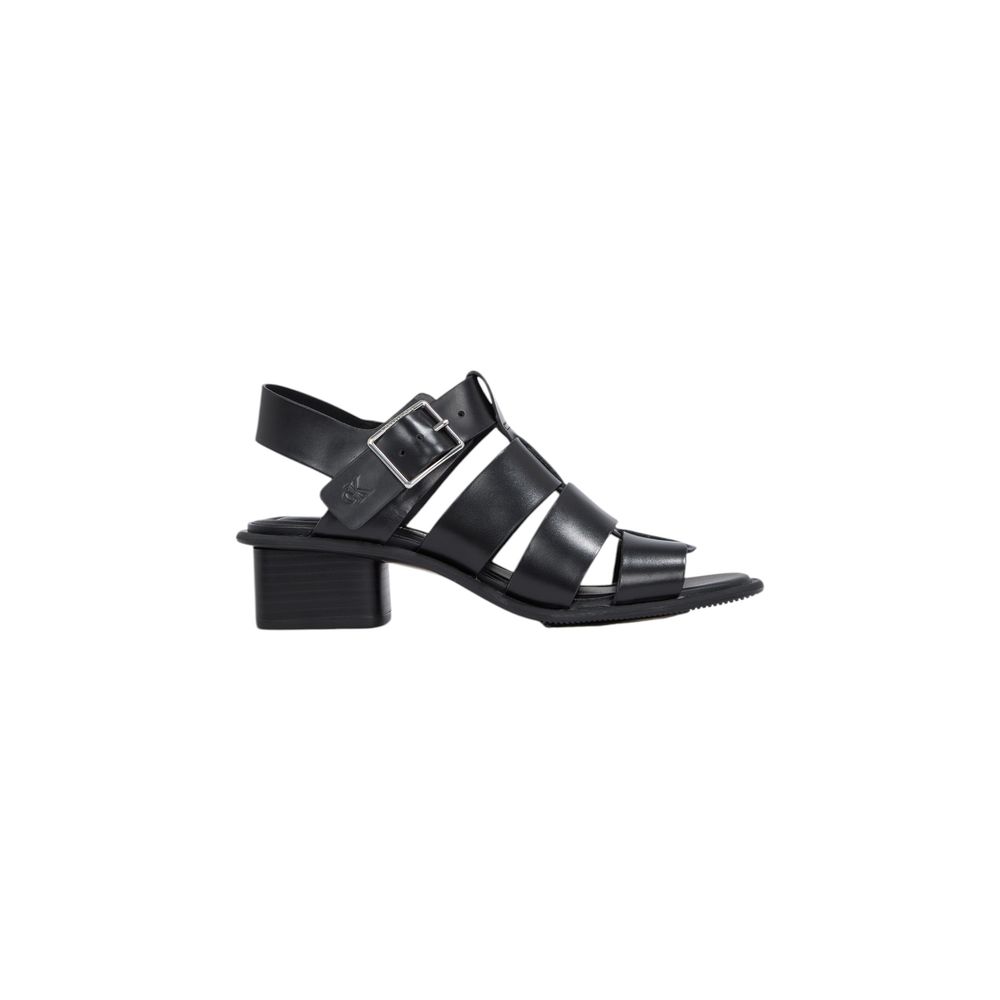Black Polyester Flat Sandals