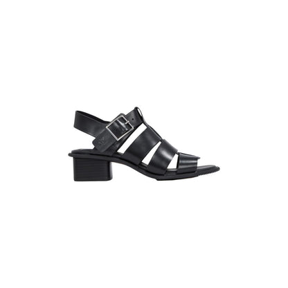 Black Polyester Flat Sandals