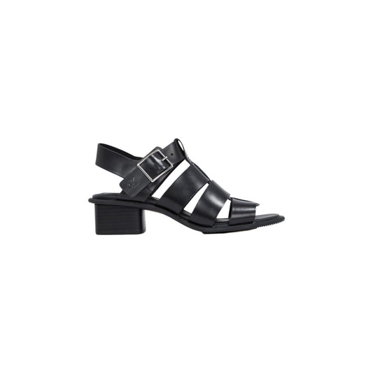 Black Polyester Flat Sandals