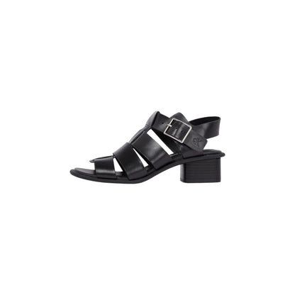 Black Polyester Flat Sandals