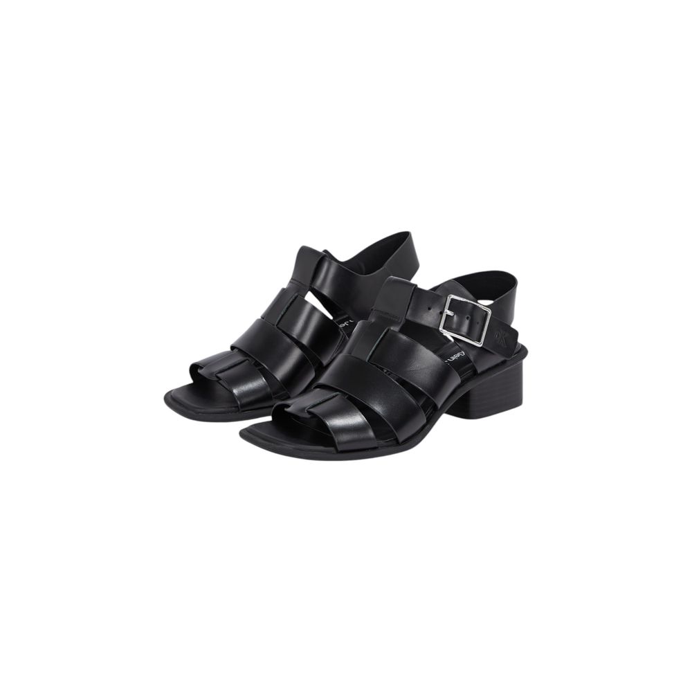 Black Polyester Flat Sandals