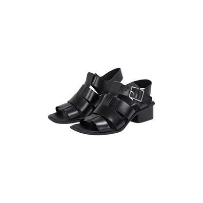 Black Polyester Flat Sandals