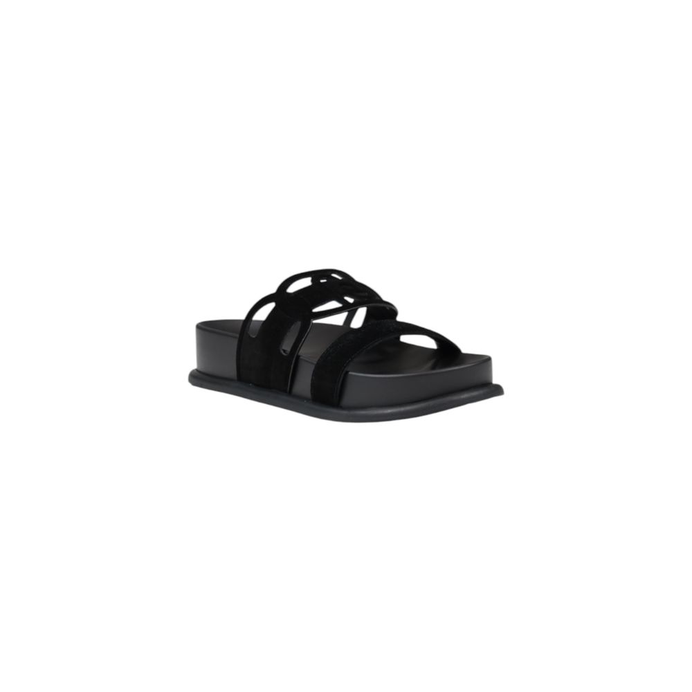 Black Leather Flat Sandals