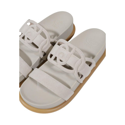 Gray Leather Flat Sandals