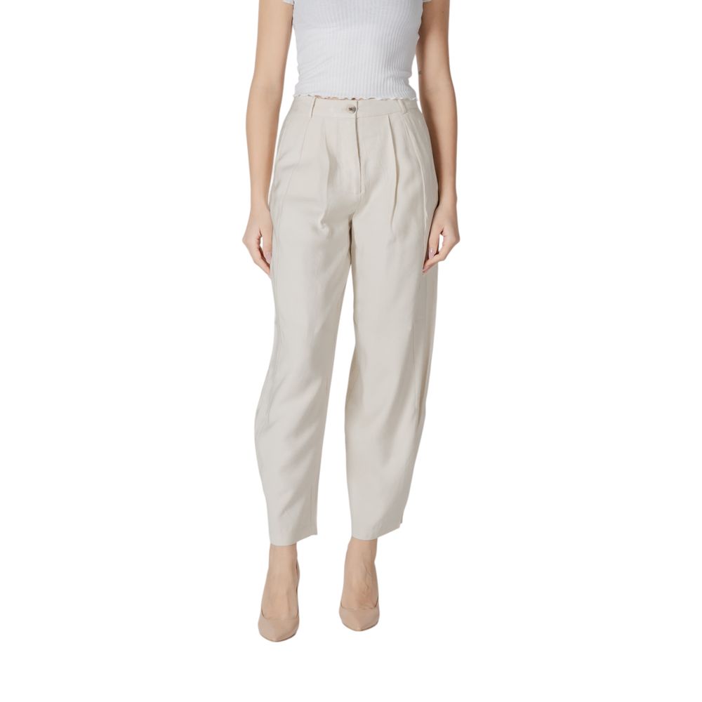 Cream Viscose Casual Pants