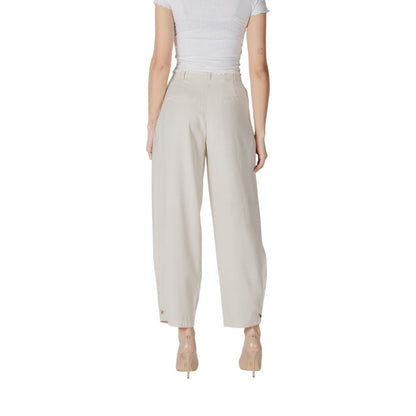 Cream Viscose Casual Pants