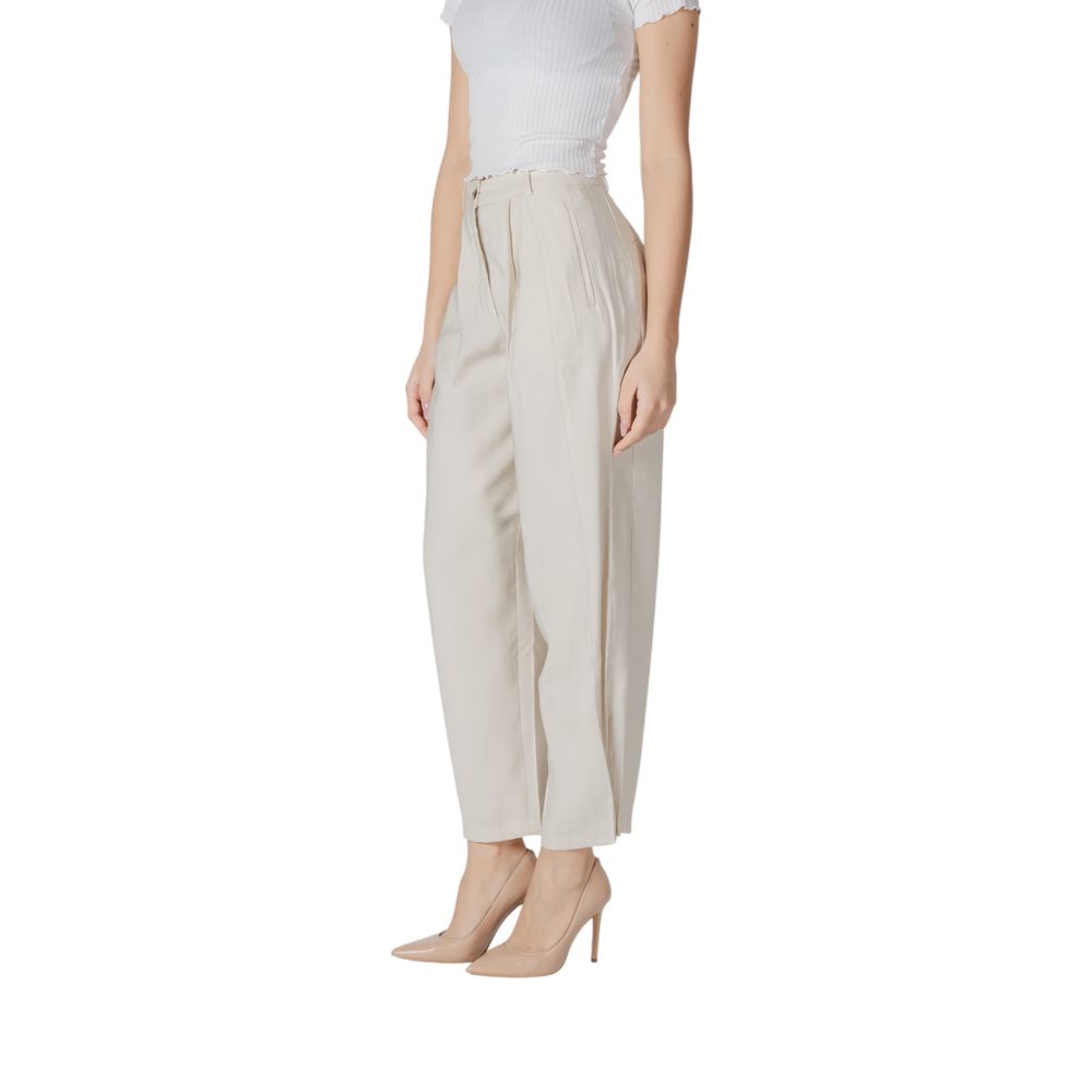 Cream Viscose Casual Pants