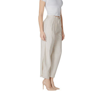 Cream Viscose Casual Pants