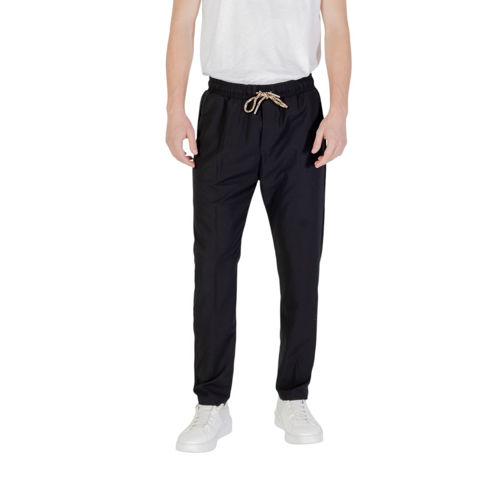 Black Polyester Casual Pants