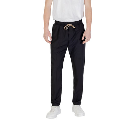 Black Polyester Casual Pants