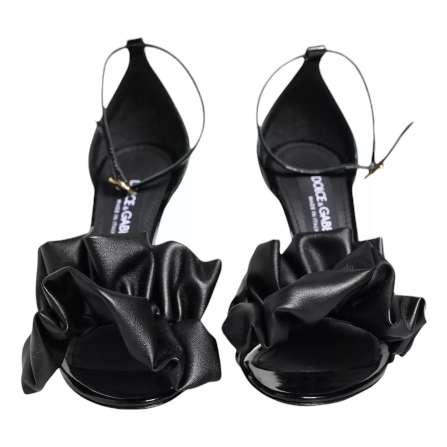 Black Leather Ankle Strap Heel Sandals Shoes