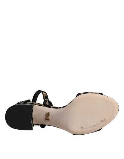 Gold Leopard Ankle Strap Heels Sandals Shoes