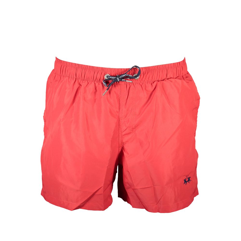 Red Polyester Men Swim Boxer