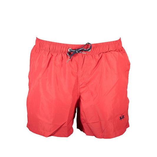 Red Polyester Men Swim Boxer