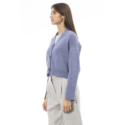 Light Blue Merino Wool Women Cardigan