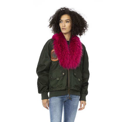 Green Polyamide Women Bomber Jacket
