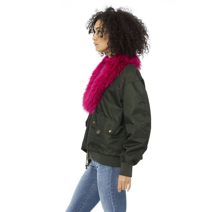Green Polyamide Women Bomber Jacket