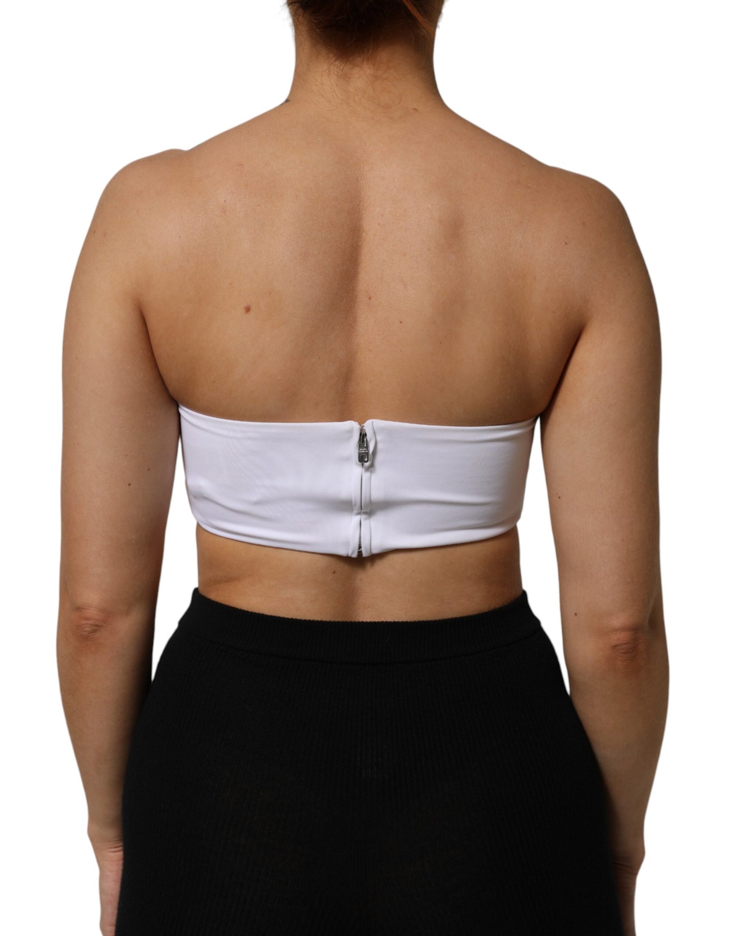 White Nylon Blend Bandeau Strapless Tube Top