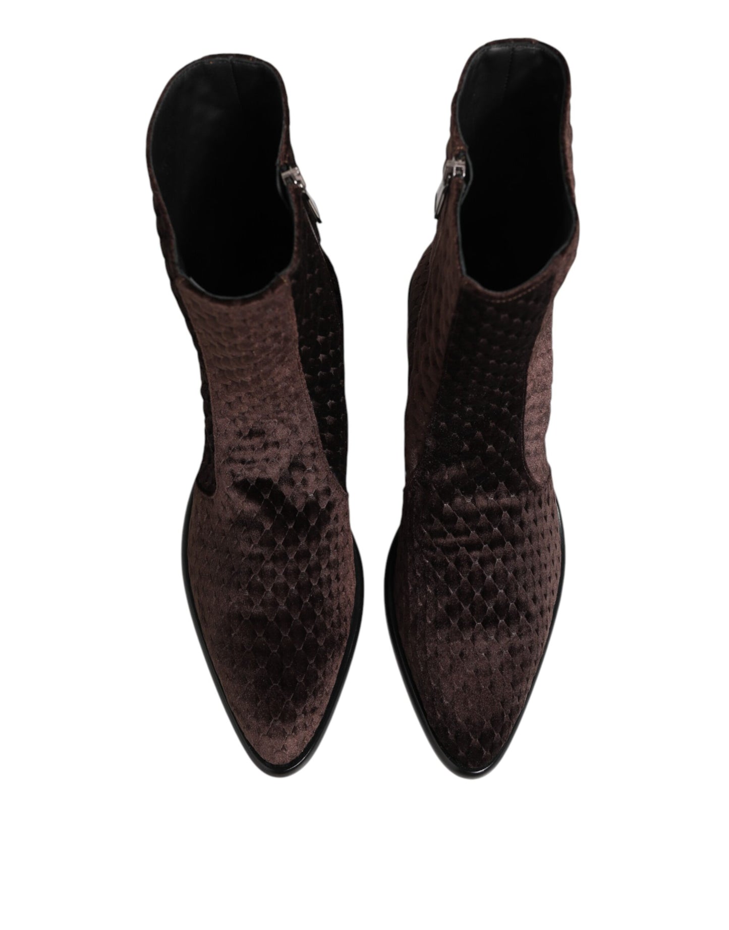 Brown Cotton Velvet Mid Calf Short Boots Shoes