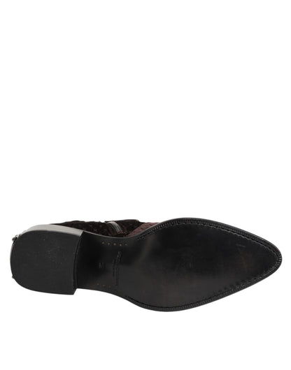 Brown Cotton Velvet Mid Calf Short Boots Shoes