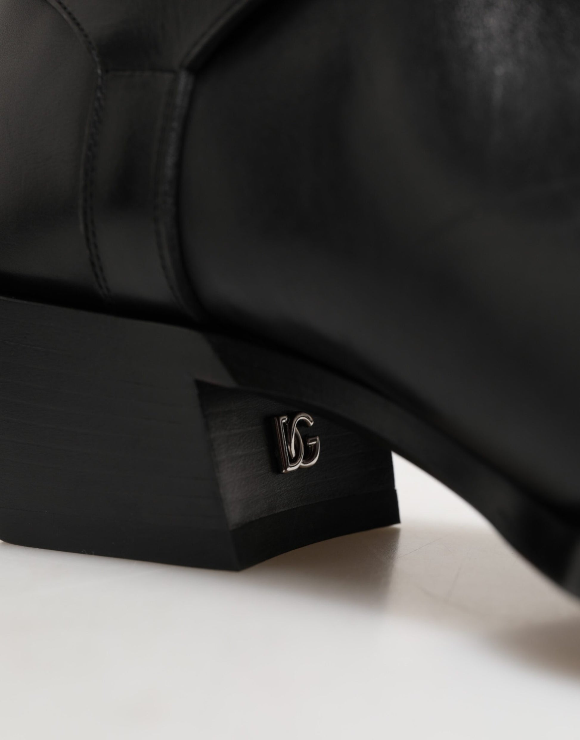 Black Logo Plaque Over The Calf Boot Shoes