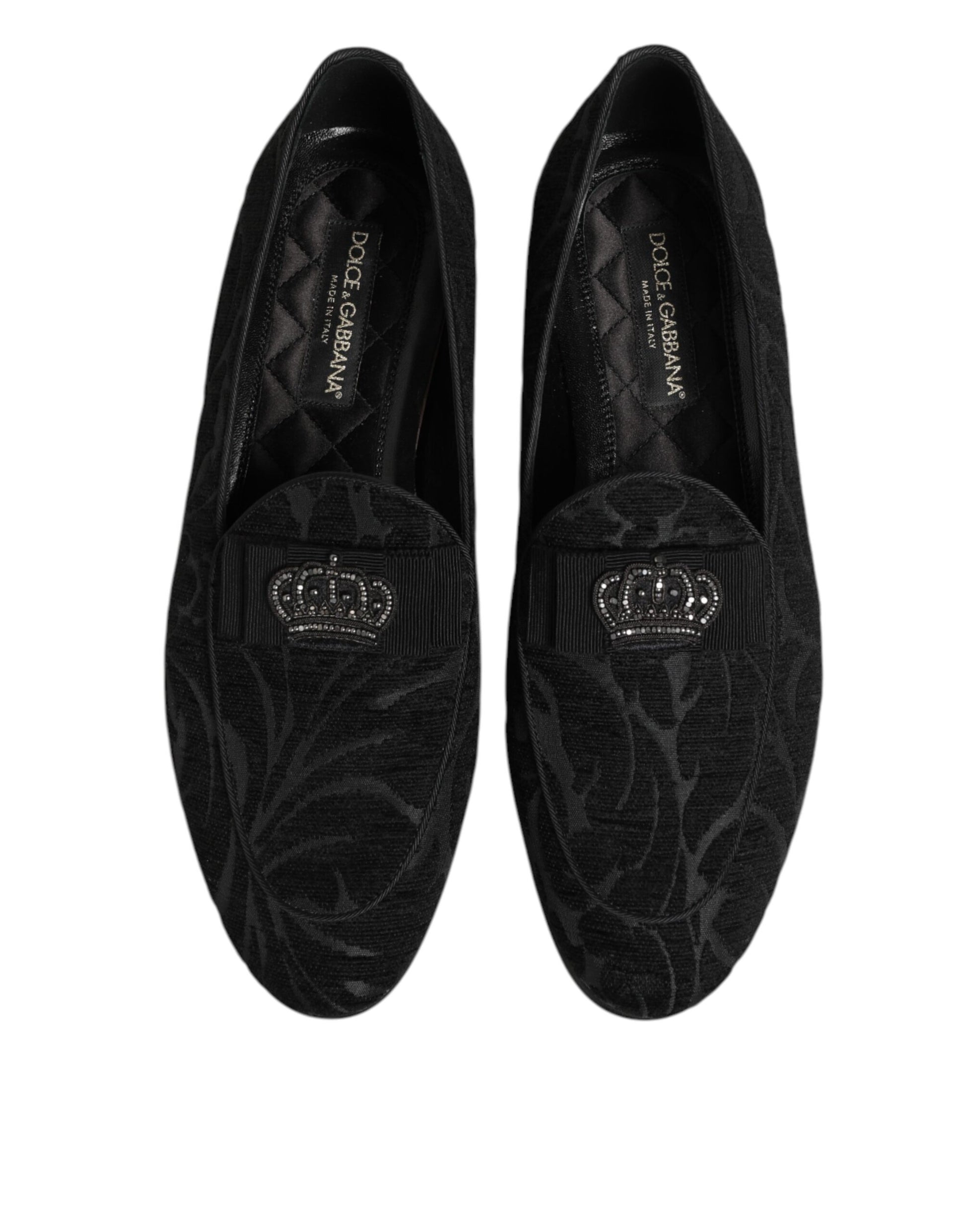 Black Brocade Crown Loafers Dress Shoes