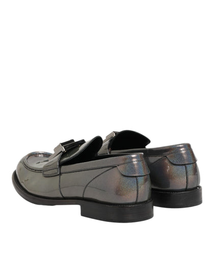 Metallic Silver Logo Slip On Men Dress Shoes