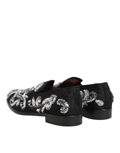 Black Silver Sequined Loafers Men Dress Shoes