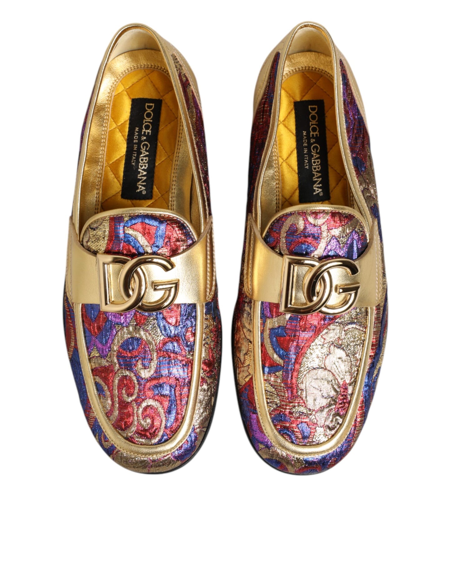 Multicolor Jacquard Gold DG Logo Loafer Shoes