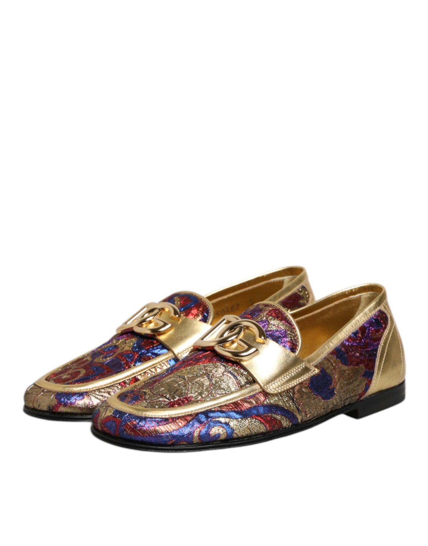 Multicolor Jacquard Gold DG Logo Loafer Shoes