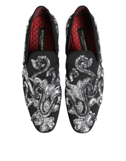 Black Silver Sequined Loafers Men Dress Shoes