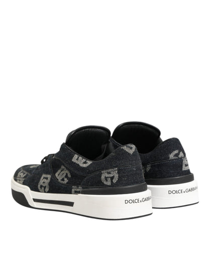 Blue Cotton Denim Logo Low Top Sneakers Shoes