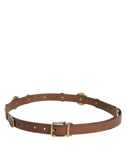 Brown Leather Gold Silver Coin Buckle Belt