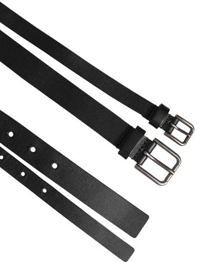 Black Double Strap Leather Buckle Men Belt
