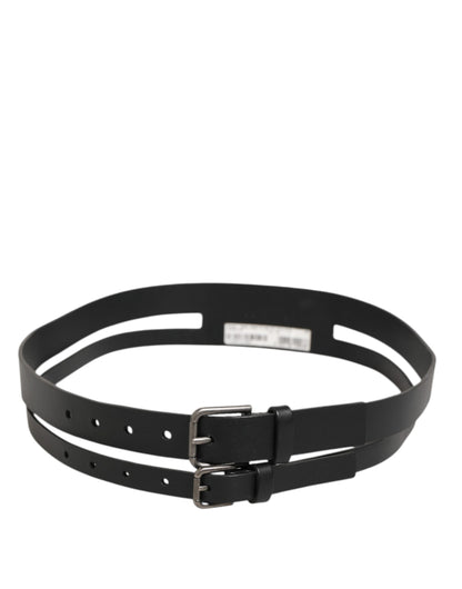 Black Double Strap Leather Buckle Men Belt
