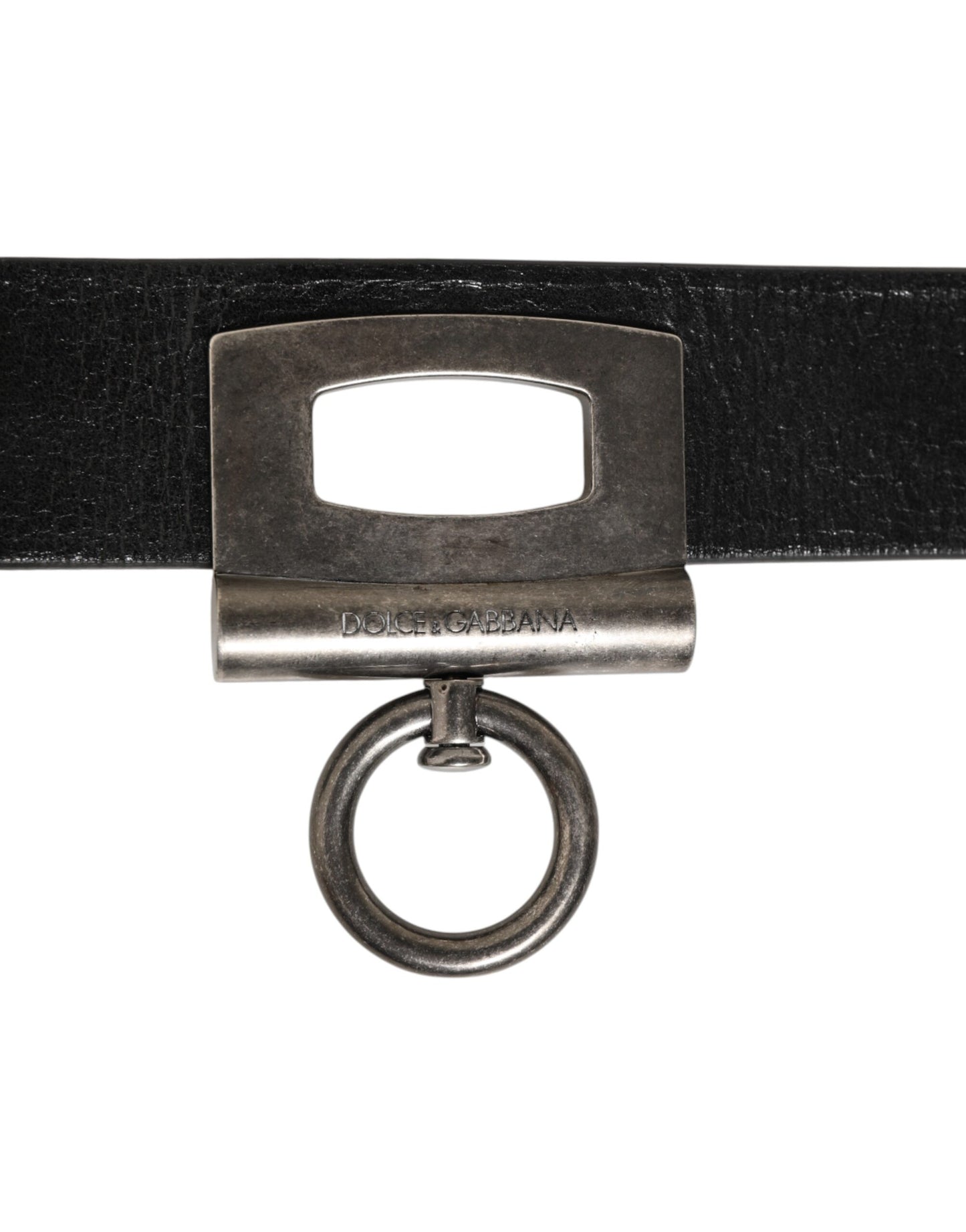 Black Leather Side Rings Brass Buckle Belt